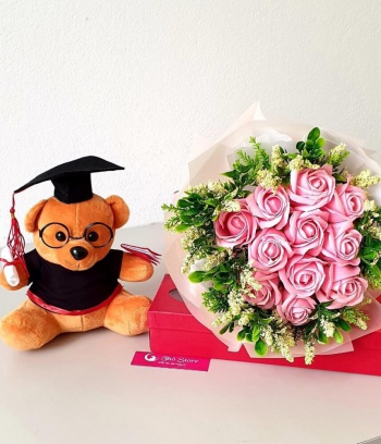 Gấu bông tốt nghiệp - hoa hồng vĩnh cửu