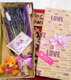 Hộp hoa Lavender cao cấp kèm gấu và thiệp hoa