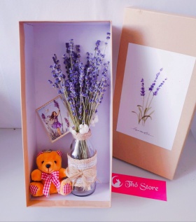 Lọ hoa lavender kèm gấu và hộp